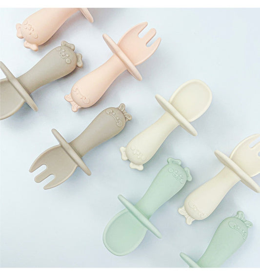 ubmom silicone Spoon and Fork Set with Box (multi color choices)