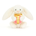 Load image into Gallery viewer, JELLYCAT BASHFUL BUNNY WITH PRESENT LITTLE CREAM 8X9X18CM