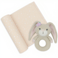 Load image into Gallery viewer, LIVING TEXTILES JERSEY SWADDLE & RATTLE GIFT SET - FLORAL/BUNNY