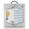 Load image into Gallery viewer, LIVING TEXTILES WATERCOLOUR ROUND/OVAL COT FITTED SHEETS 2PK UP UP & AWAY/STRIPES