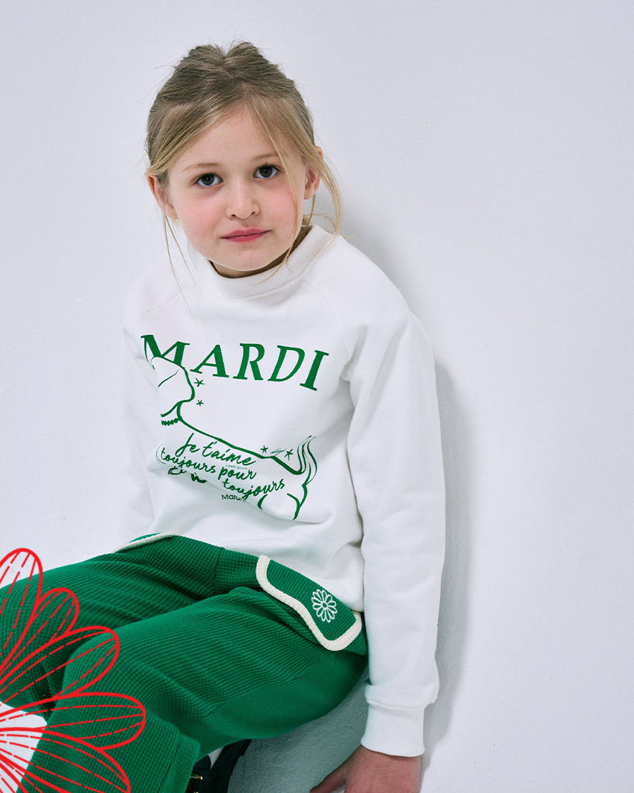 Mardi  kids sweatshirt the tail ddanji white green