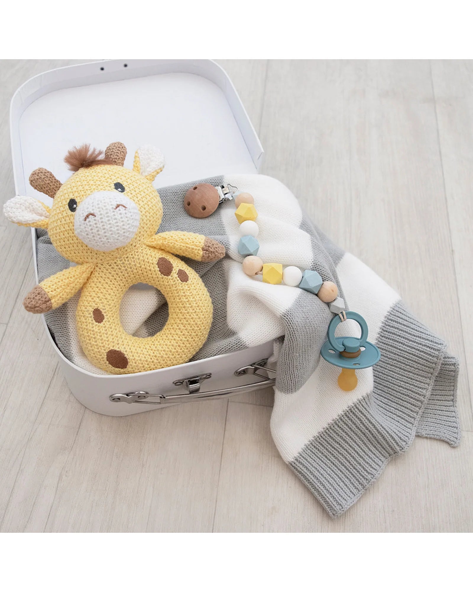 Noah the Giraffe Knitted Rattle