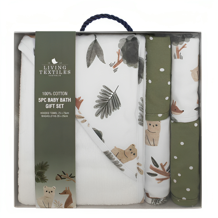 LIVING TEXTILES 5PC BABY BATH GIFT SET - FOREST RETREAT