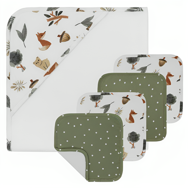 LIVING TEXTILES 5PC BABY BATH GIFT SET - FOREST RETREAT