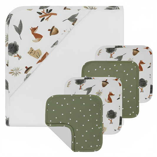 LIVING TEXTILES 5PC BABY BATH GIFT SET - FOREST RETREAT