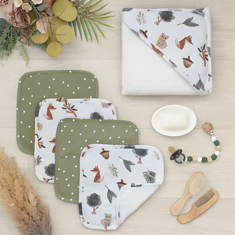 LIVING TEXTILES 5PC BABY BATH GIFT SET - FOREST RETREAT