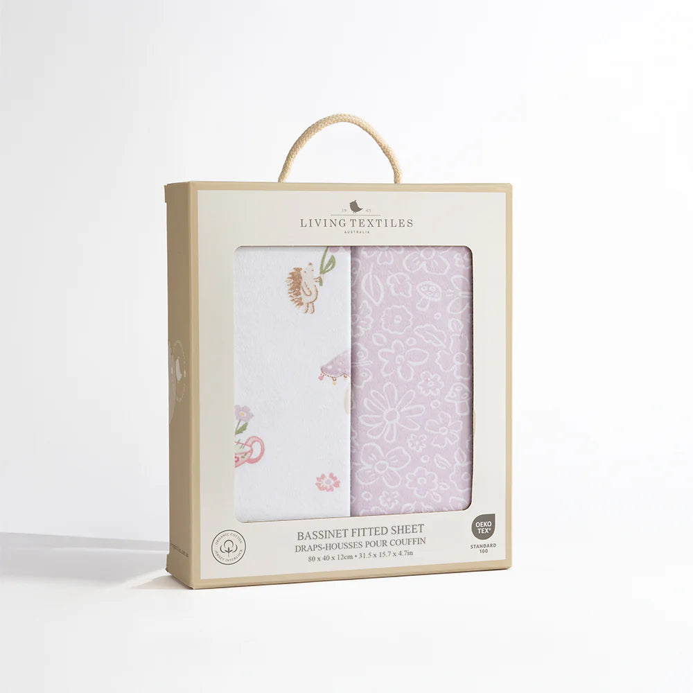 Living Textiles Organic Jersey 2pk Bassinet Fitted Sheets - Whimsical Wonderland