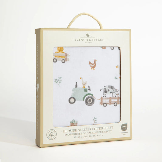 Living Textiles 1pk Organic Jersey Bedside Sleeper Fitted Sheet - Tractor Ride