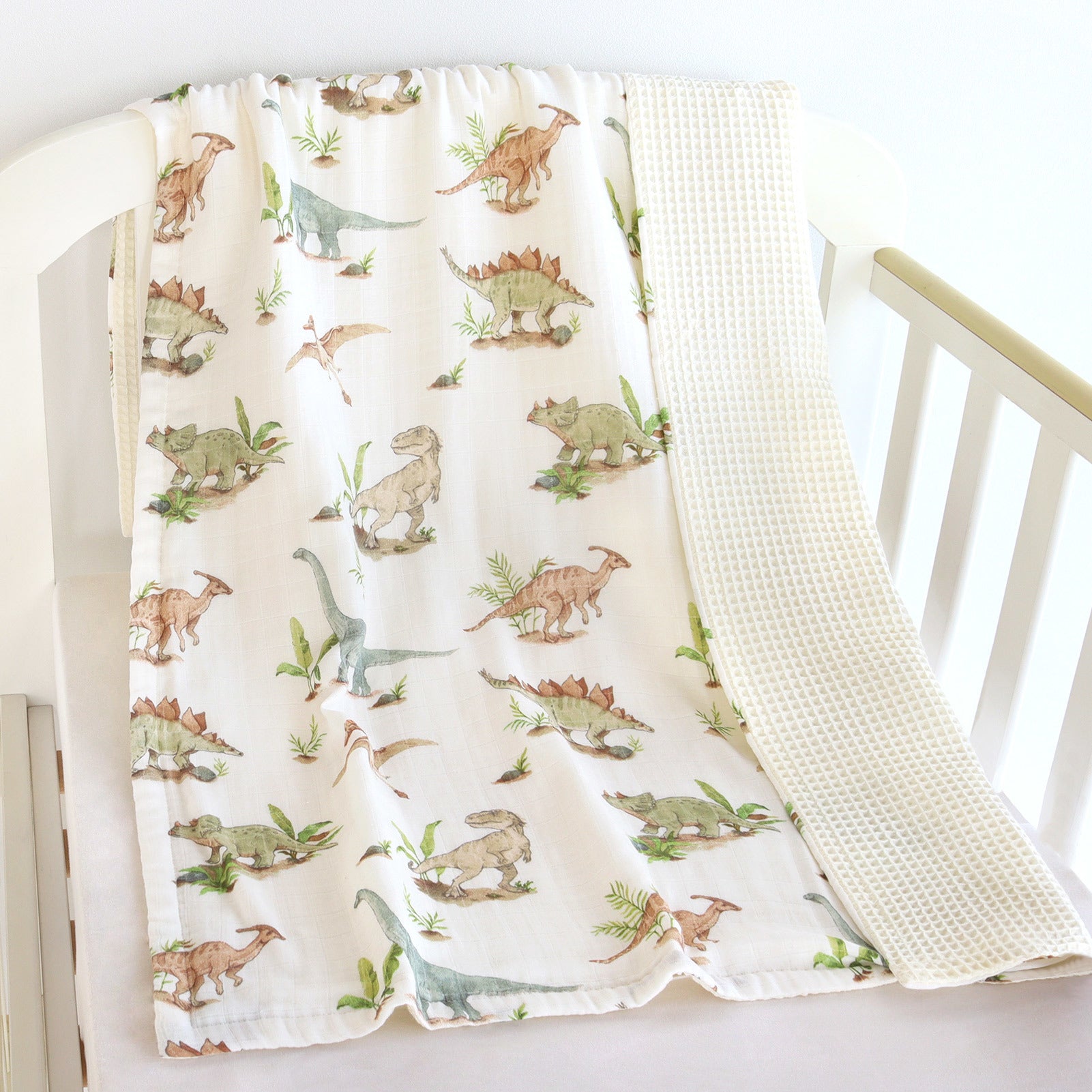 Reversible Swaddle Knitted Waffle Baby Muslin Blanket