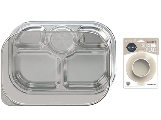 Grosmimi Stainless SUS304 Baby Food Tray with Lid + Silicone Suction