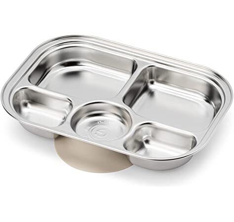 Grosmimi Stainless SUS304 Baby Food Tray with Lid + Silicone Suction