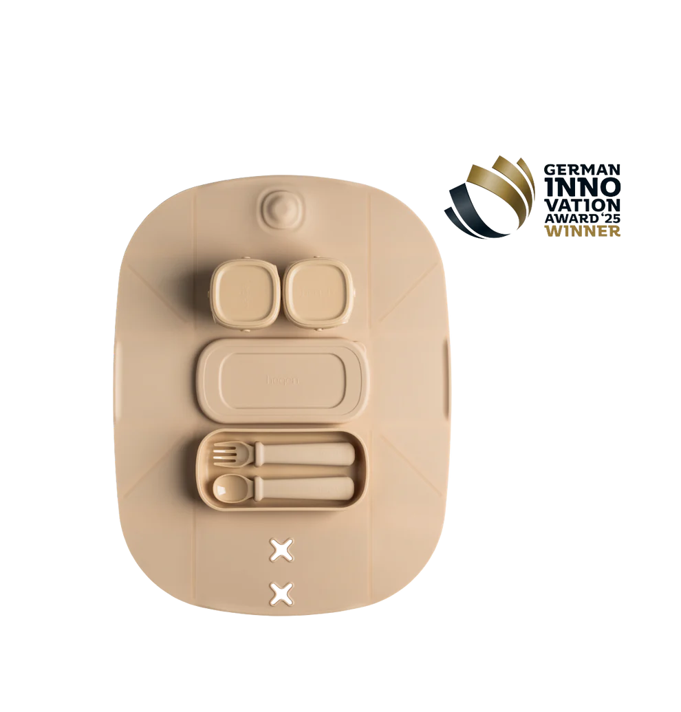 Hegen Mealtime Starter Kit with Foldable Placemat Taupe