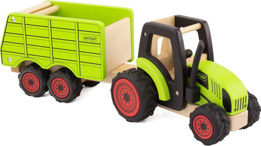 Wooden Tractor with Trailer  Pin Toy