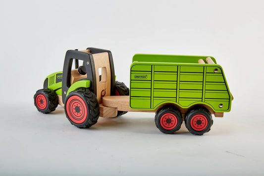 Wooden Tractor with Trailer  Pin Toy