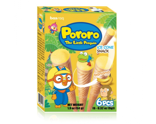 BASRAQ PORORO CONE SNACK BANANA [바스락] 뽀로로 아이스콘 스낵 바나나 6P