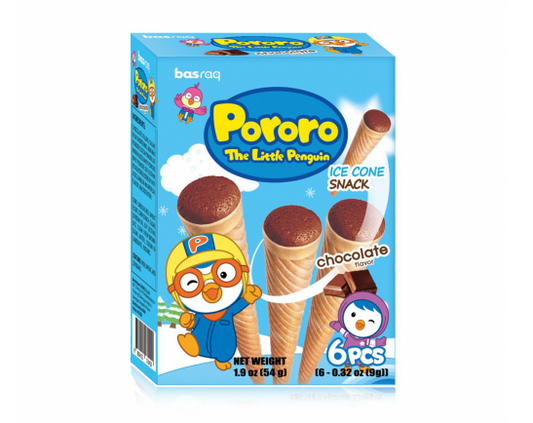 BASRAQ PORORO CONE SNACK CHOCO [바스락] 뽀로로 아이스콘 스낵 초콜릿맛 6P