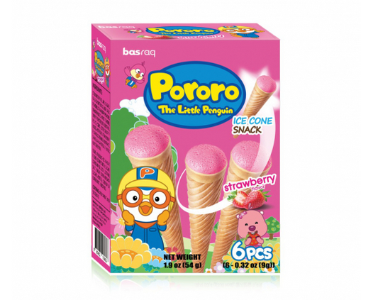 BASRAQ PORORO CONE SNACK STRAWBERRY [바스락] 뽀로로 아이스크림 콘 스낵 딸기 6P