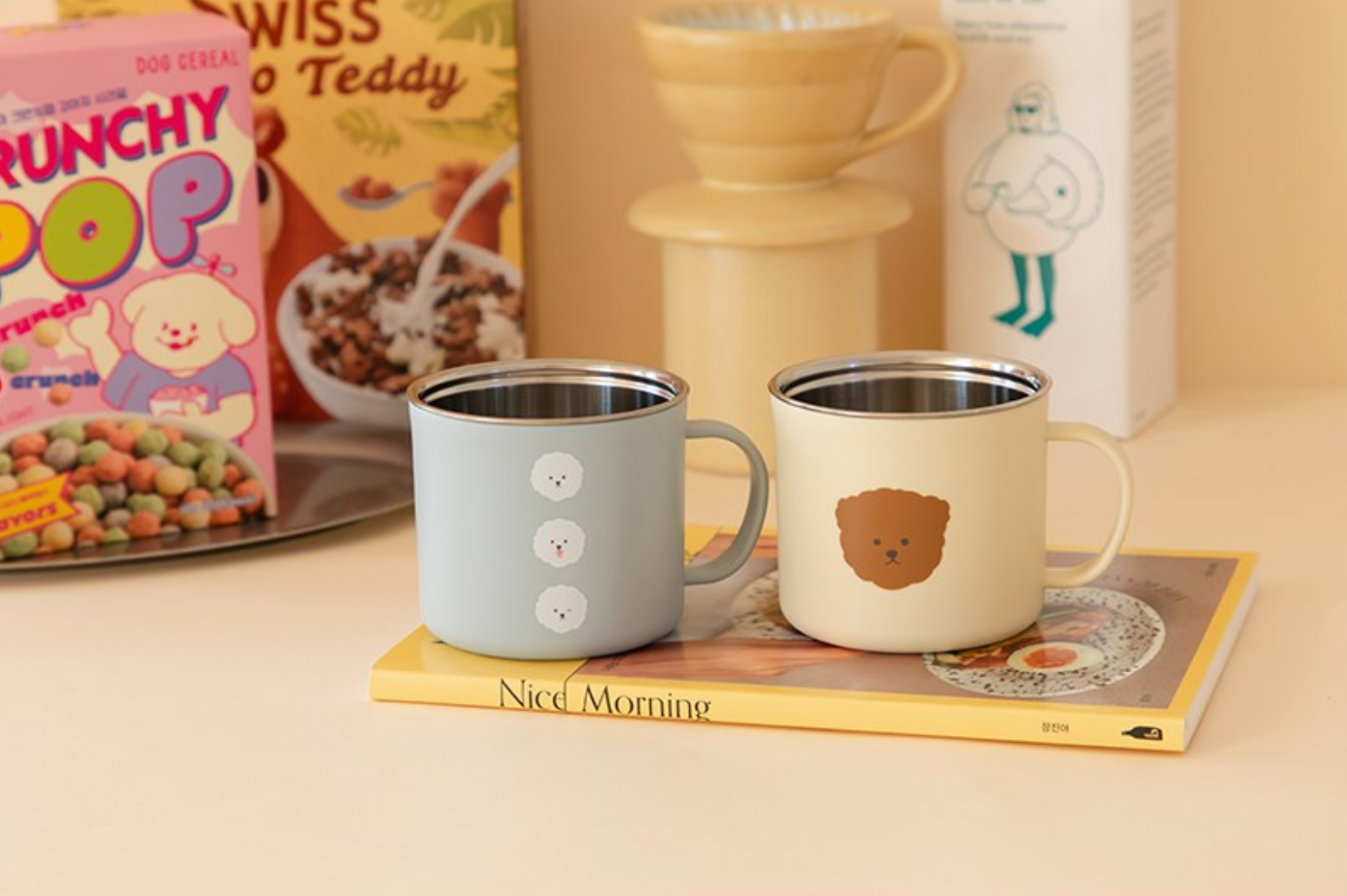 DAILYLIKE Stainless Steel Mug Cup 300ml – 2pc Set (Bichon & Poodle)