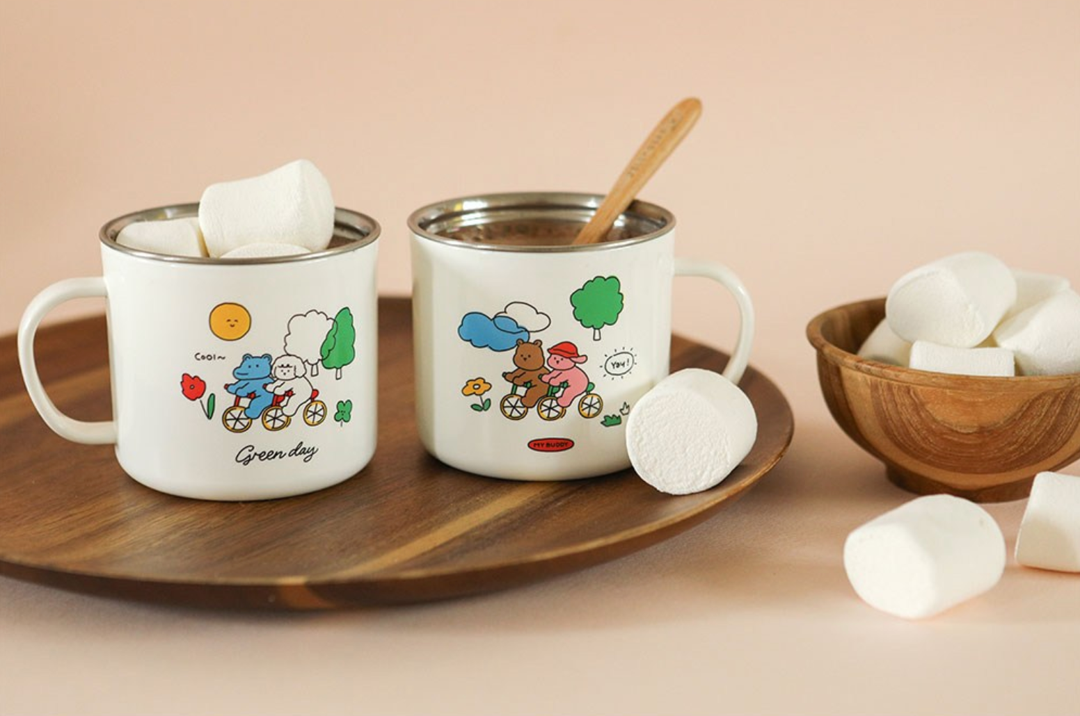 DAILYLIKE My Buddy Stainless Steel Mug Cup 300ml – 2pc Set