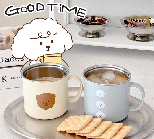 DAILYLIKE Stainless Steel Mug Cup 300ml – 2pc Set (Bichon & Poodle)