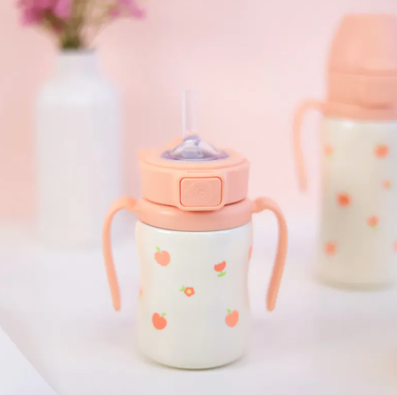 Grosmimi stainless straw cup 200ml/300ml Peach Flower