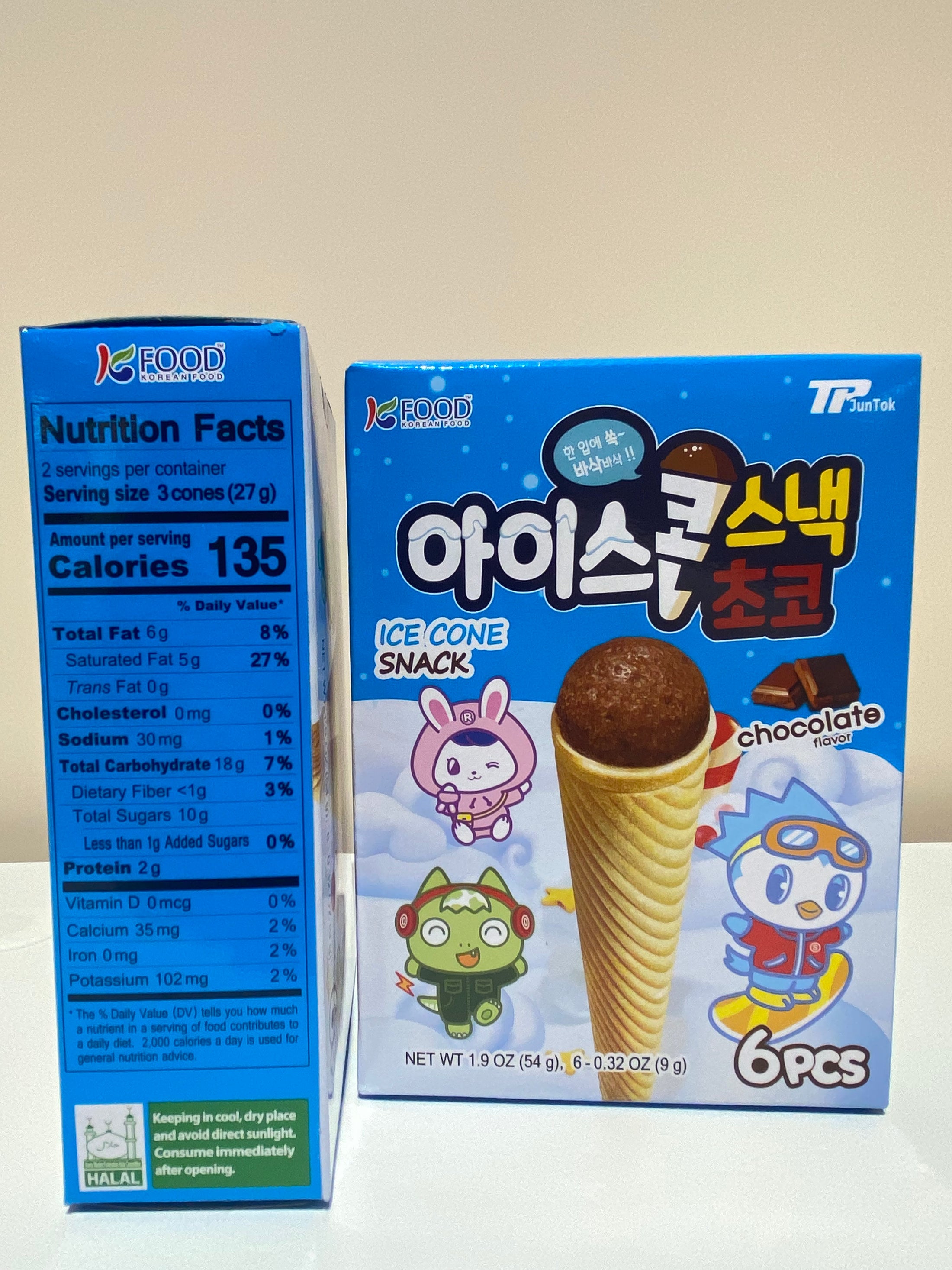 BASRAQ PORORO CONE SNACK CHOCO [바스락] 뽀로로 아이스콘 스낵 초콜릿맛 6P