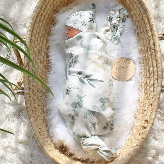 Baby Muslin Swaddle Blanket Bamboo Cotton Green Leafs