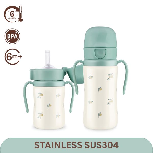 Grosmimi stainless straw cup 200ml/300ml olive